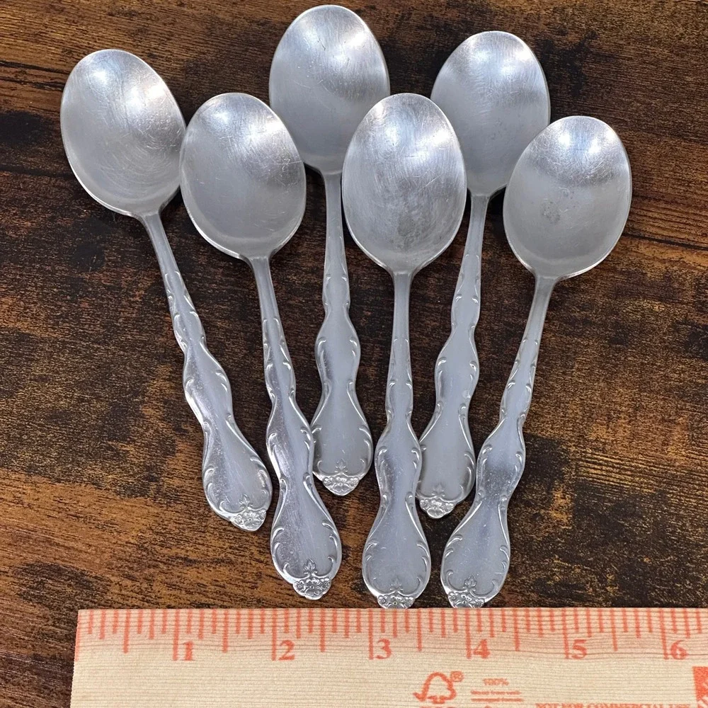 Lot of 6 VTG‎ WM Rogers Extra Silver Plate Floral Pattern Spoons Original Rogers